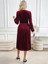 Perfee Lace Detail V-Neck Long Sleeve Midi Dress OutfitFlow